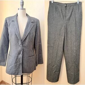 Vintage Patty Woodard Wool Blend Gray Pantsuit Women M Career Suit Set